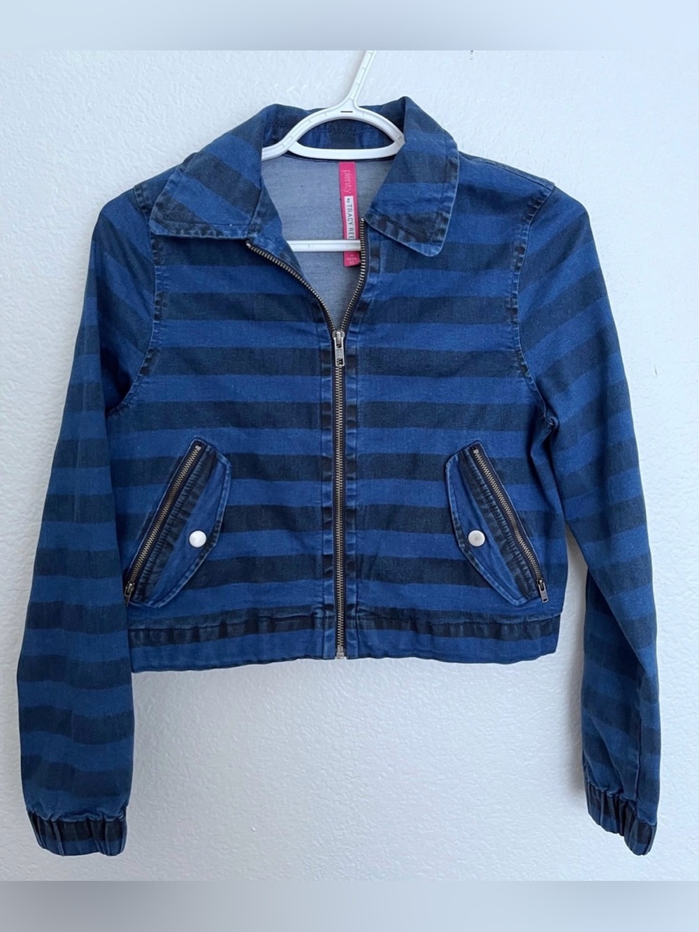 Anthro Plenty by Tracy Reese Blue Striped Boyfriend Full Zip Jacket Womens XS